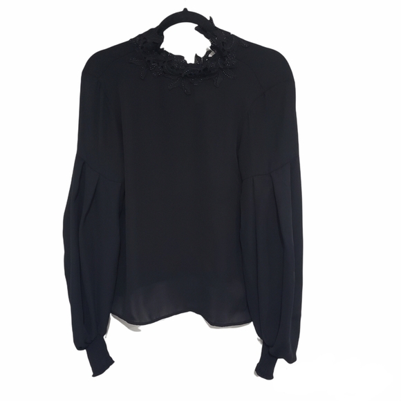Zara Basic High Neck Ballon sleeves sheer Blact Top Size Small - Picture 1 of 13